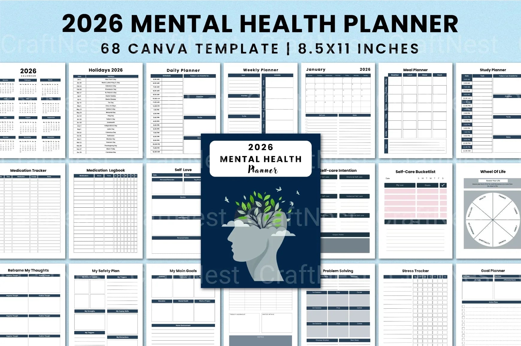 Mental Health Planner for Wellness and Self-Care - CraftNest - Digital Crafting and Art
