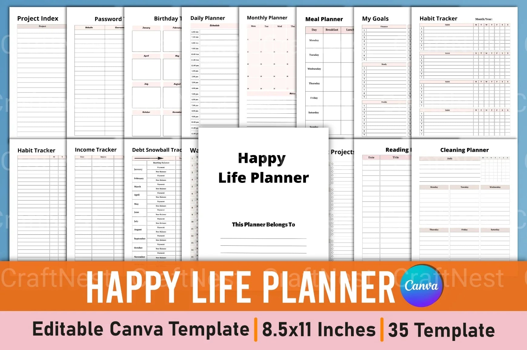 Happy Life Planner Canva Interior - CraftNest - Digital Crafting and Art