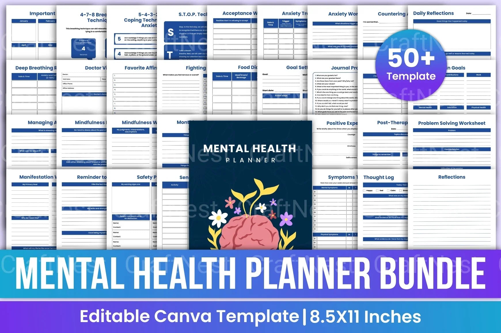 Mental Health Planner for Wellness and Self-Care - CraftNest - Digital Crafting and Art