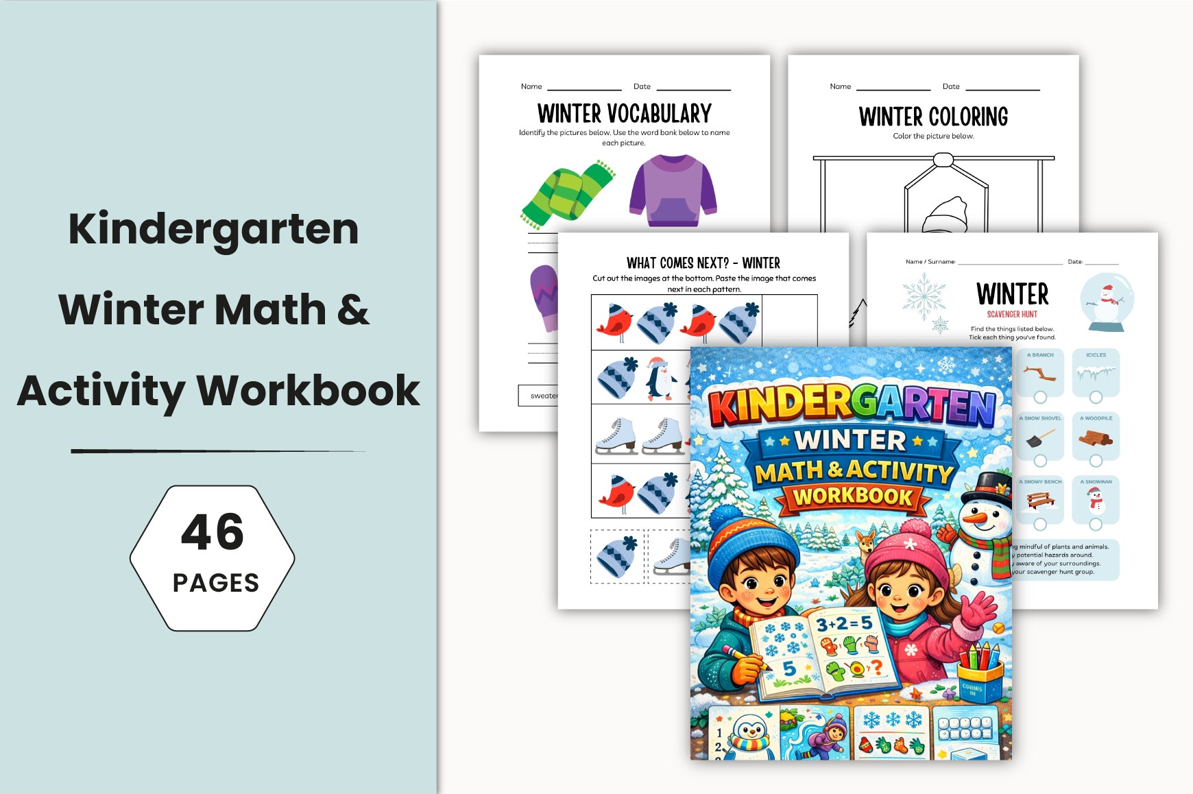 Kindergarten Winter Math Activity Workbook