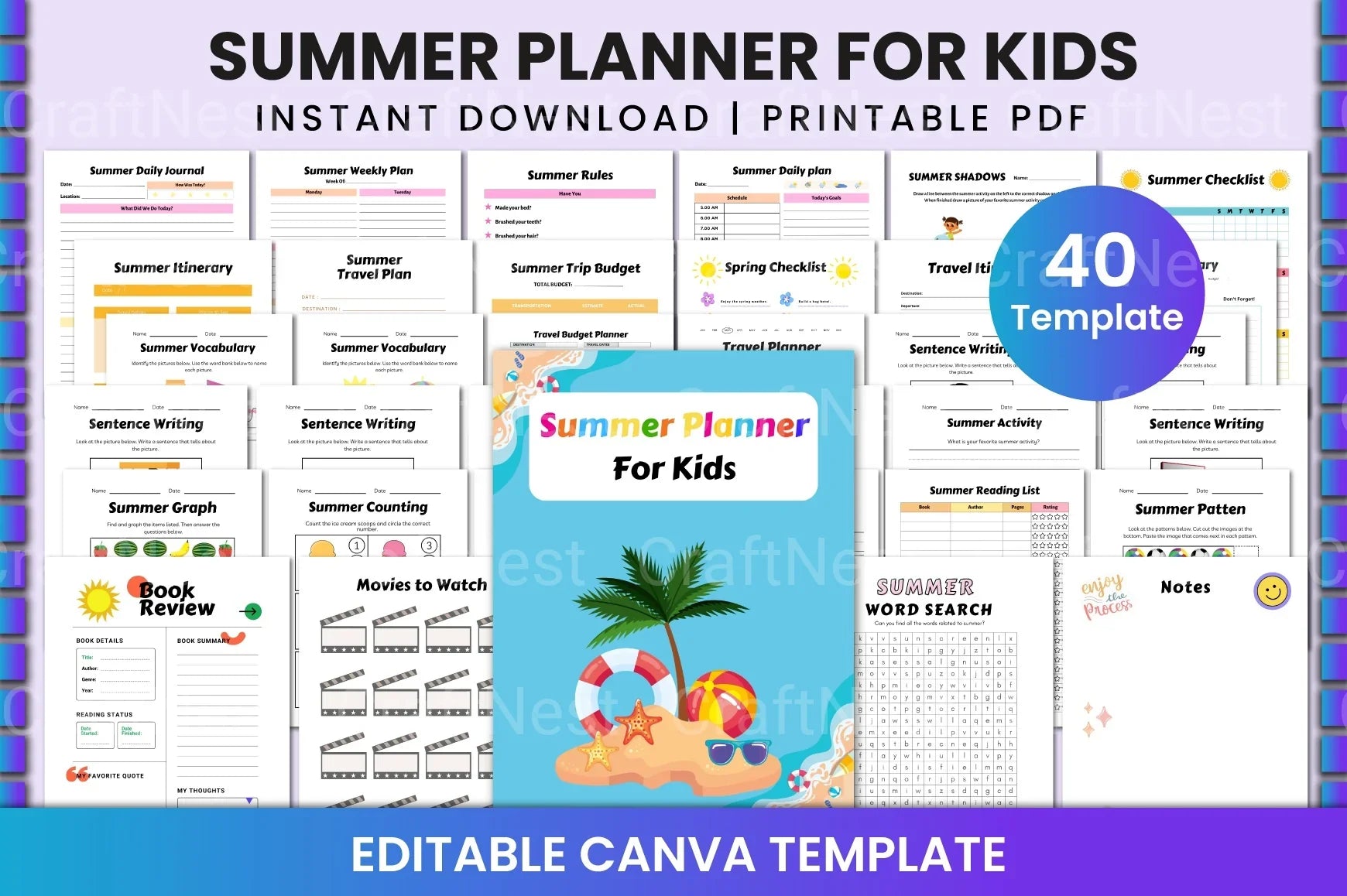 Summer Planner for Kids - Canva Template - CraftNest - Digital Crafting and Art