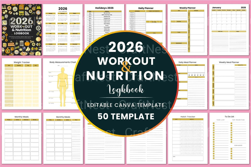 Workout Nutrition Logbook for Optimal Fitness - CraftNest - Digital Crafting and Art