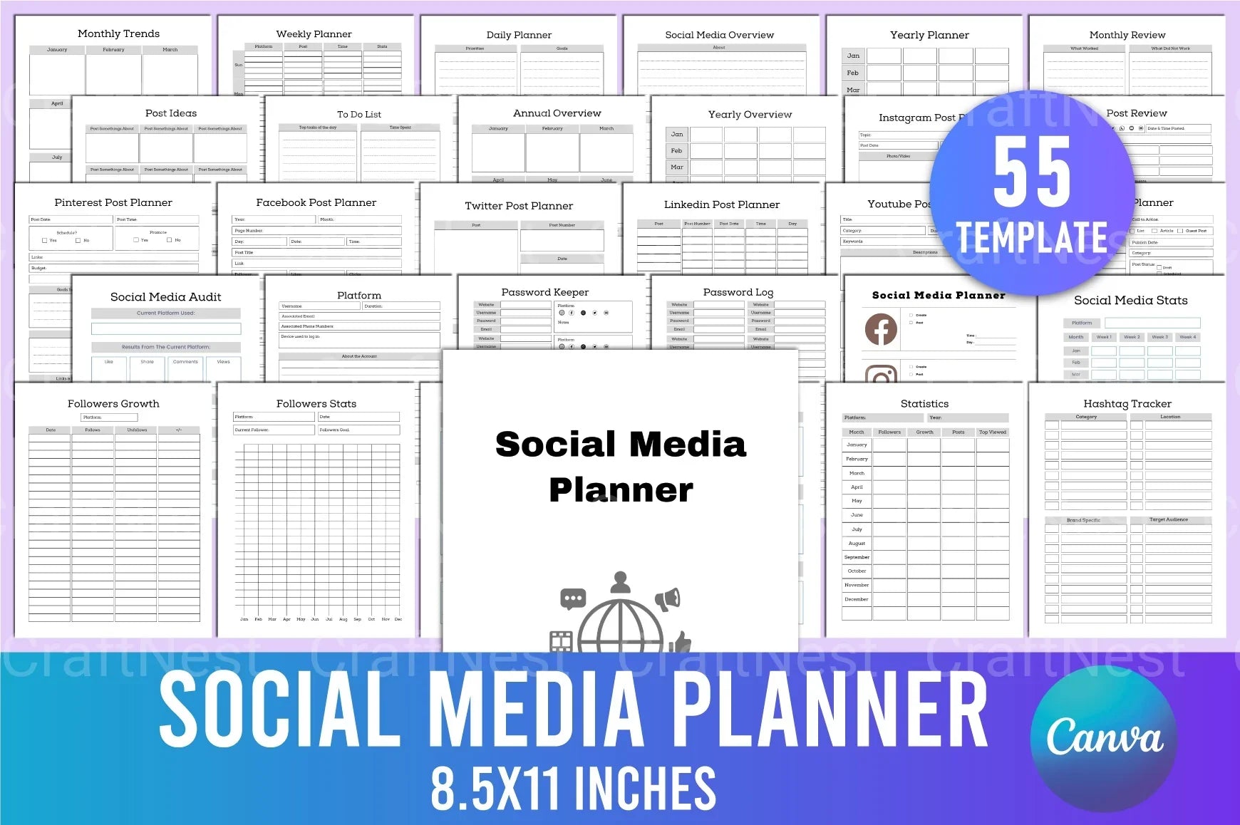 Social Media Planner Template - CraftNest - Digital Crafting and Art
