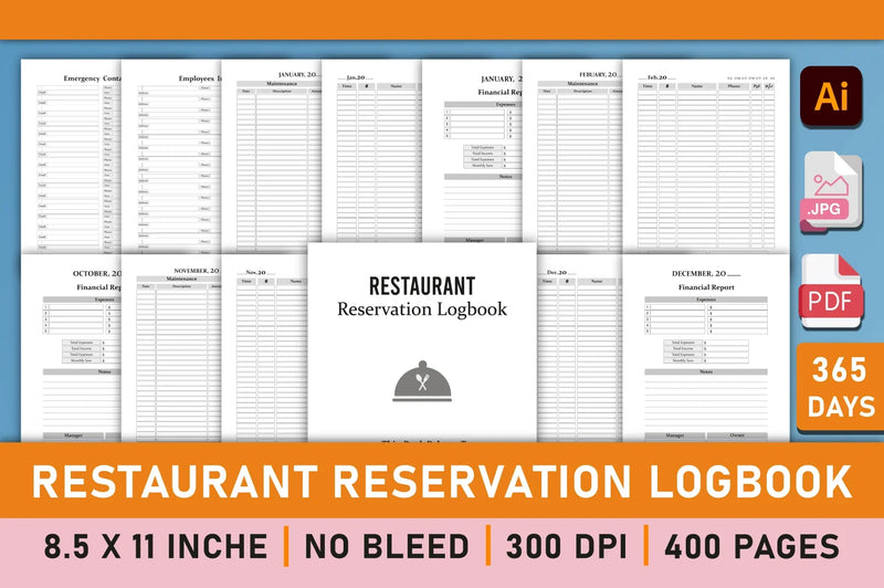 Restaurant Reservation Logbook Planner - CraftNest - Digital Crafting and Art