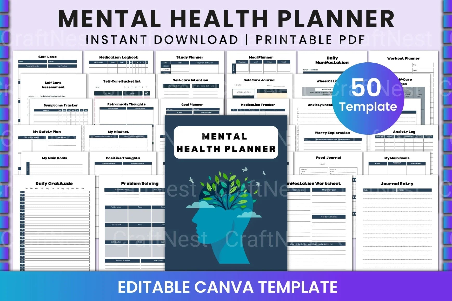 Mental Health Planner for Well-being and Organization - CraftNest - Digital Crafting and Art