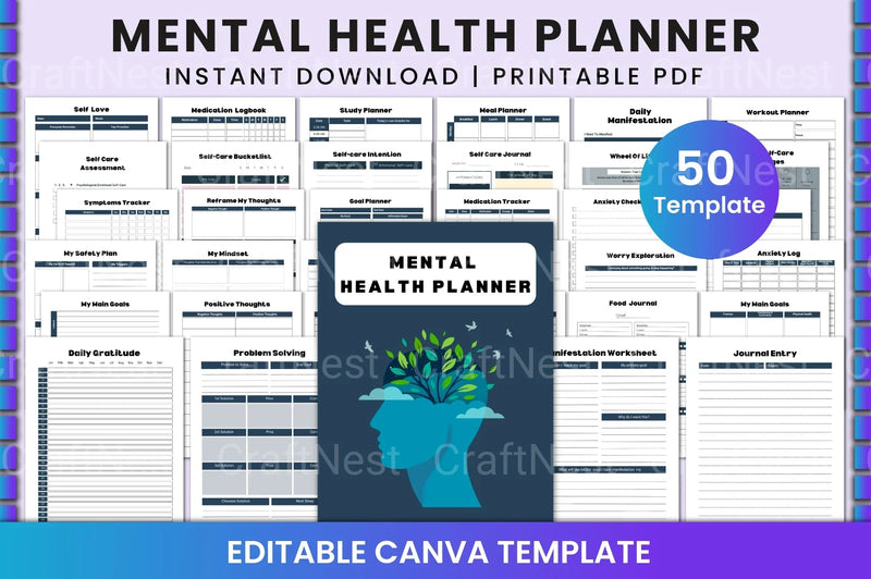 Mental Health Planner for Well-being and Organization - CraftNest - Digital Crafting and Art
