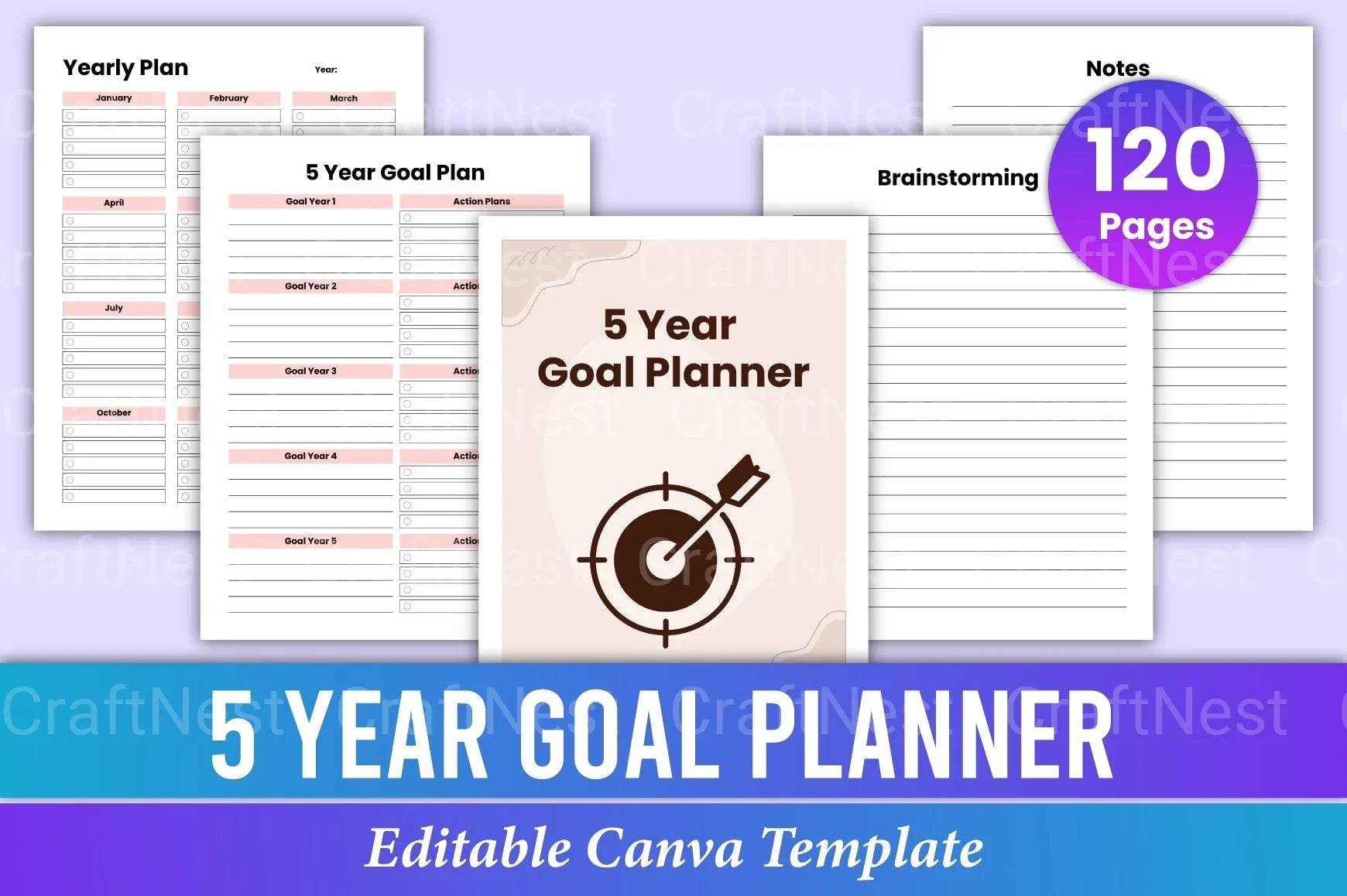 Yearly Goal Planner Canva Interior - CraftNest - Digital Crafting and Art