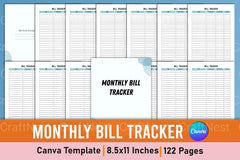 Monthly Bill Tracker Template Canva - CraftNest - Digital Crafting and Art