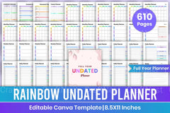 Rainbow Undated Planner for Daily Organization - CraftNest - Digital Crafting and Art