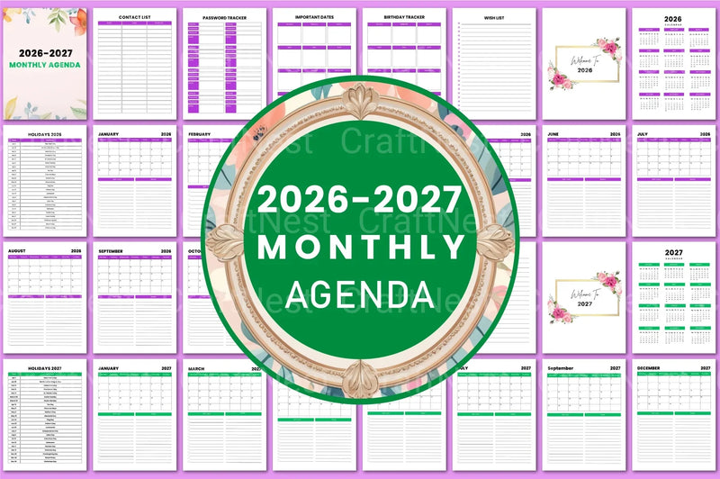 Monthly Agenda Planner - CraftNest - Digital Crafting and Art