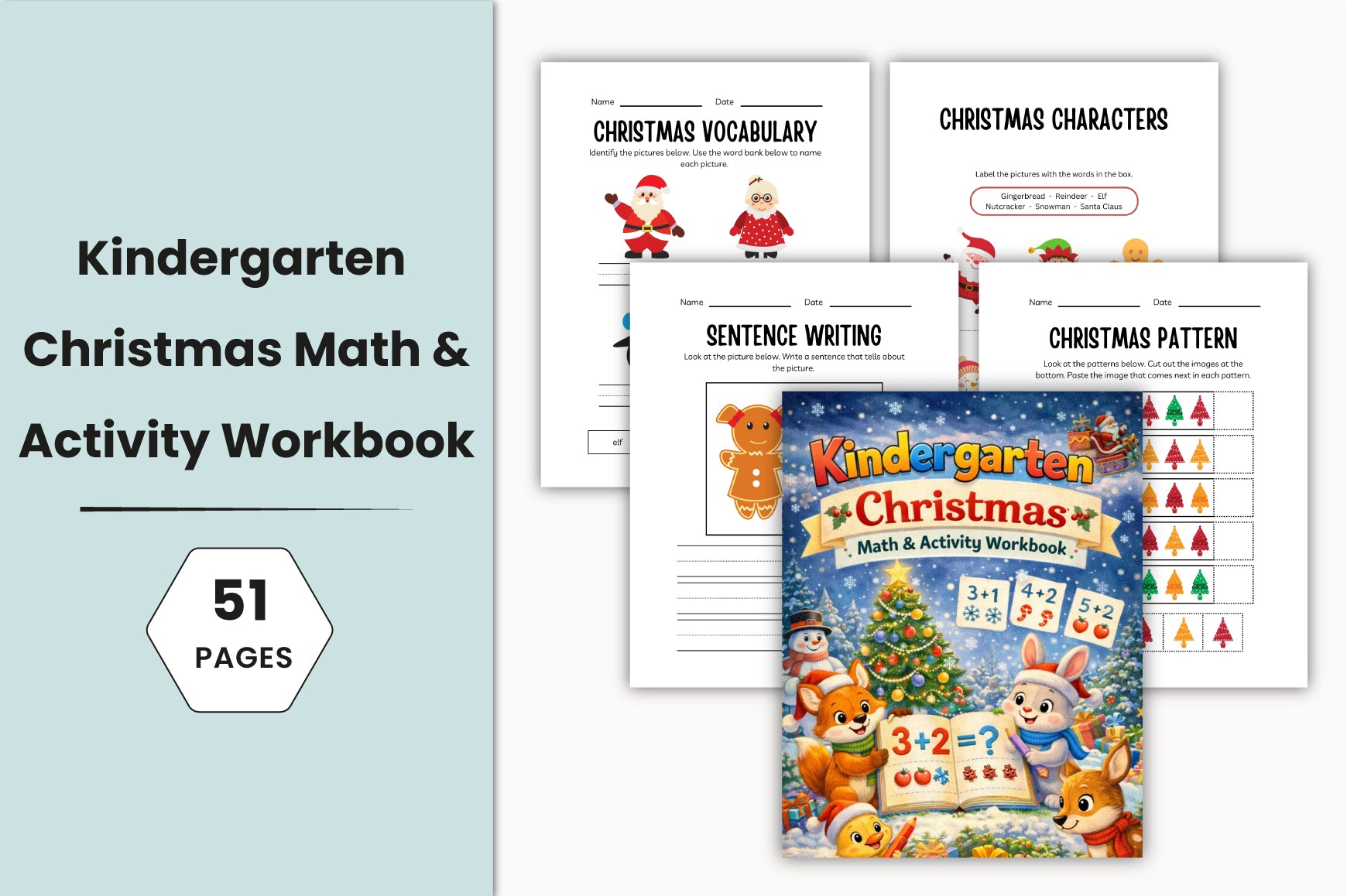 Kindergarten Christmas Math Activity Workbook