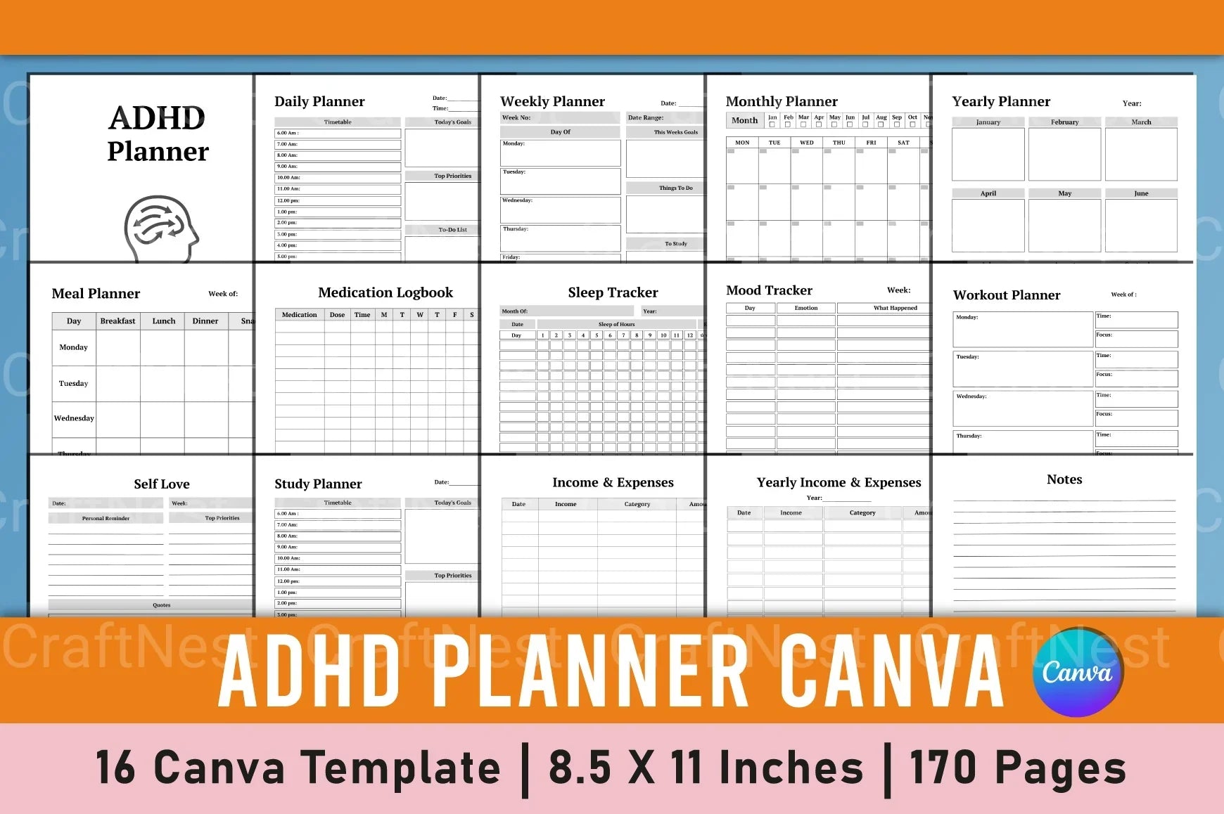 ADHD Planner Canva Template for Effective Organization - CraftNest - Digital Crafting and Art