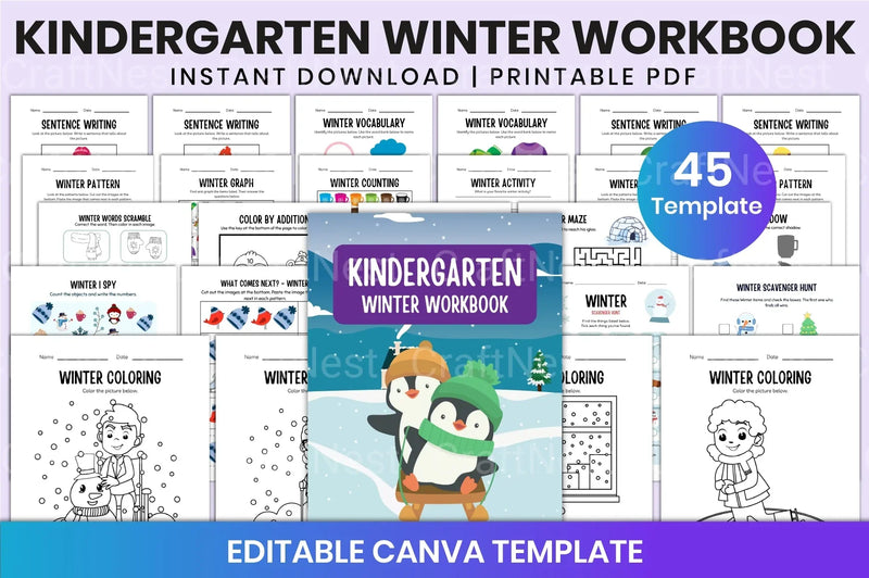 Kindergarten Winter Workbook Activities - CraftNest - Digital Crafting and Art