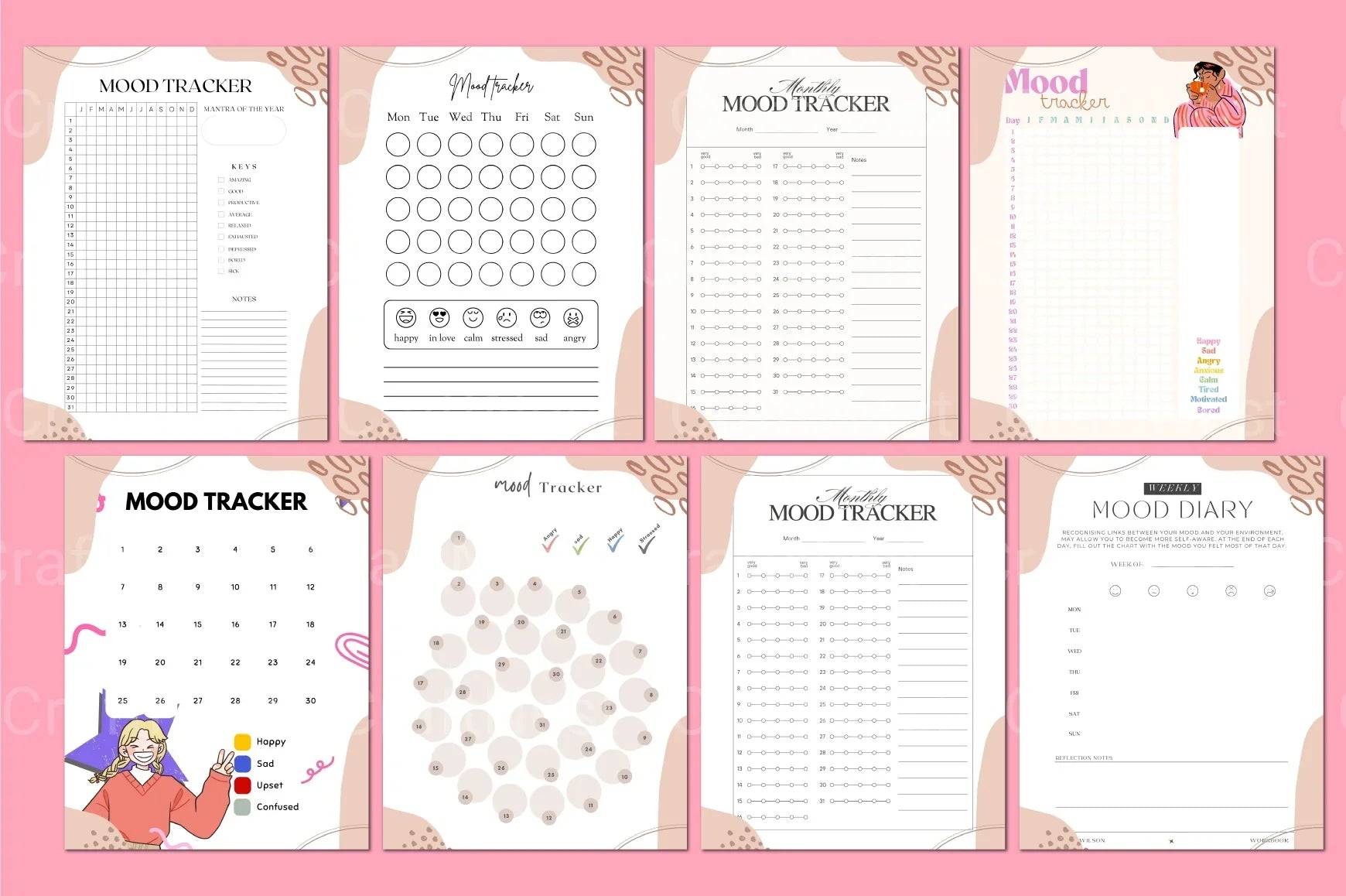 Mood Tracker Template for Improved Well-being - CraftNest - Digital Crafting and Art