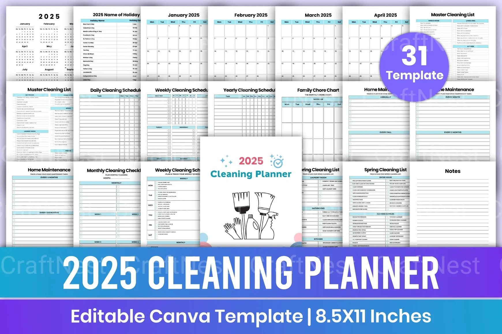 Cleaning Planner 2023 - CraftNest - Digital Crafting and Art