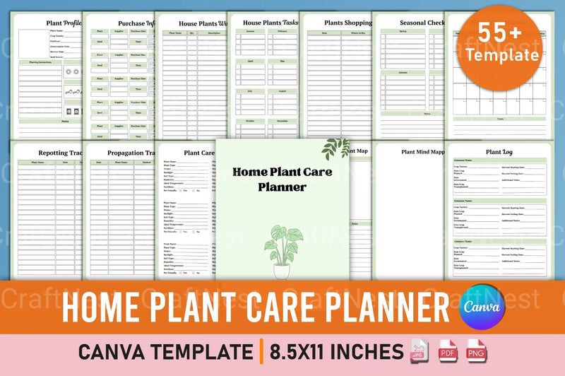 Home Plant Care Planner Template - CraftNest - Digital Crafting and Art