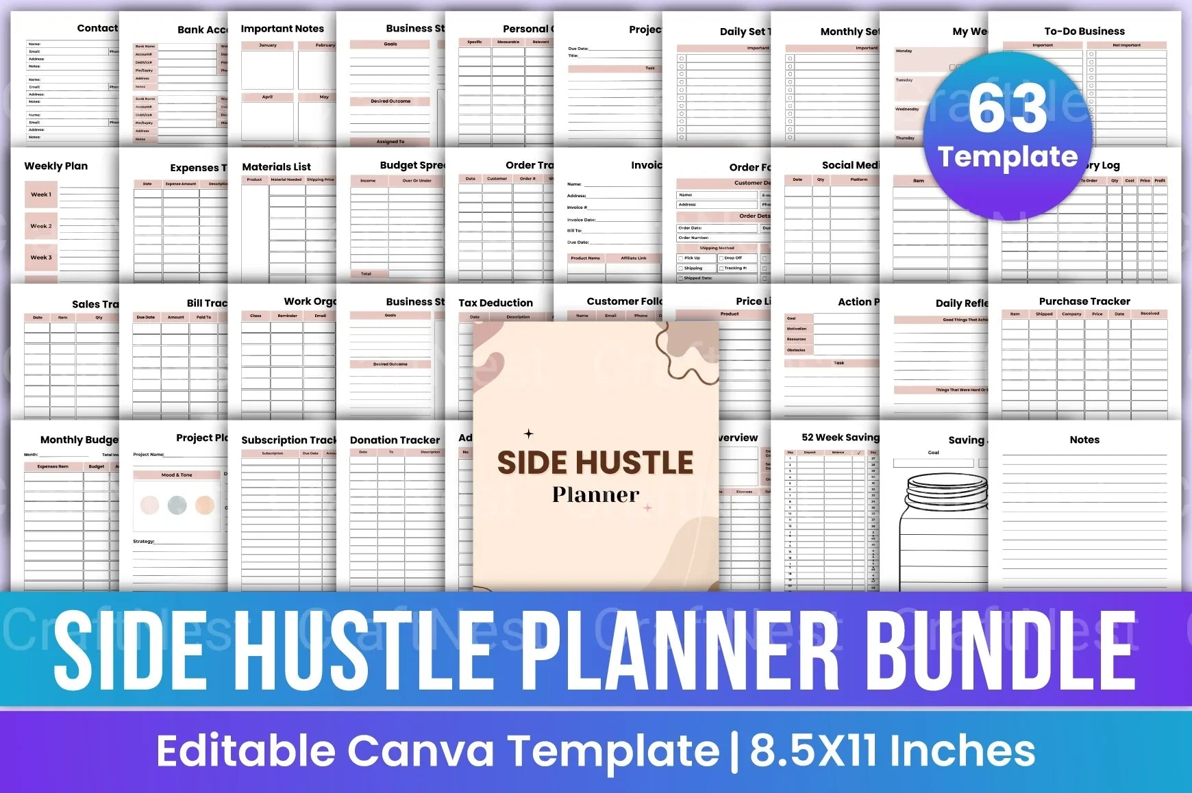 Side Hustle Planner for Entrepreneurs - CraftNest - Digital Crafting and Art