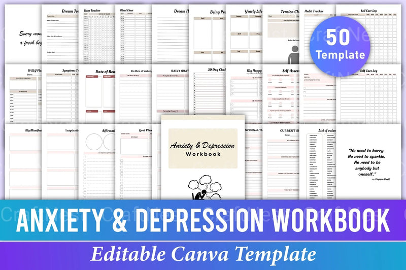 Anxiety and Depression Workbook for Mental Health - CraftNest - Digital Crafting and Art