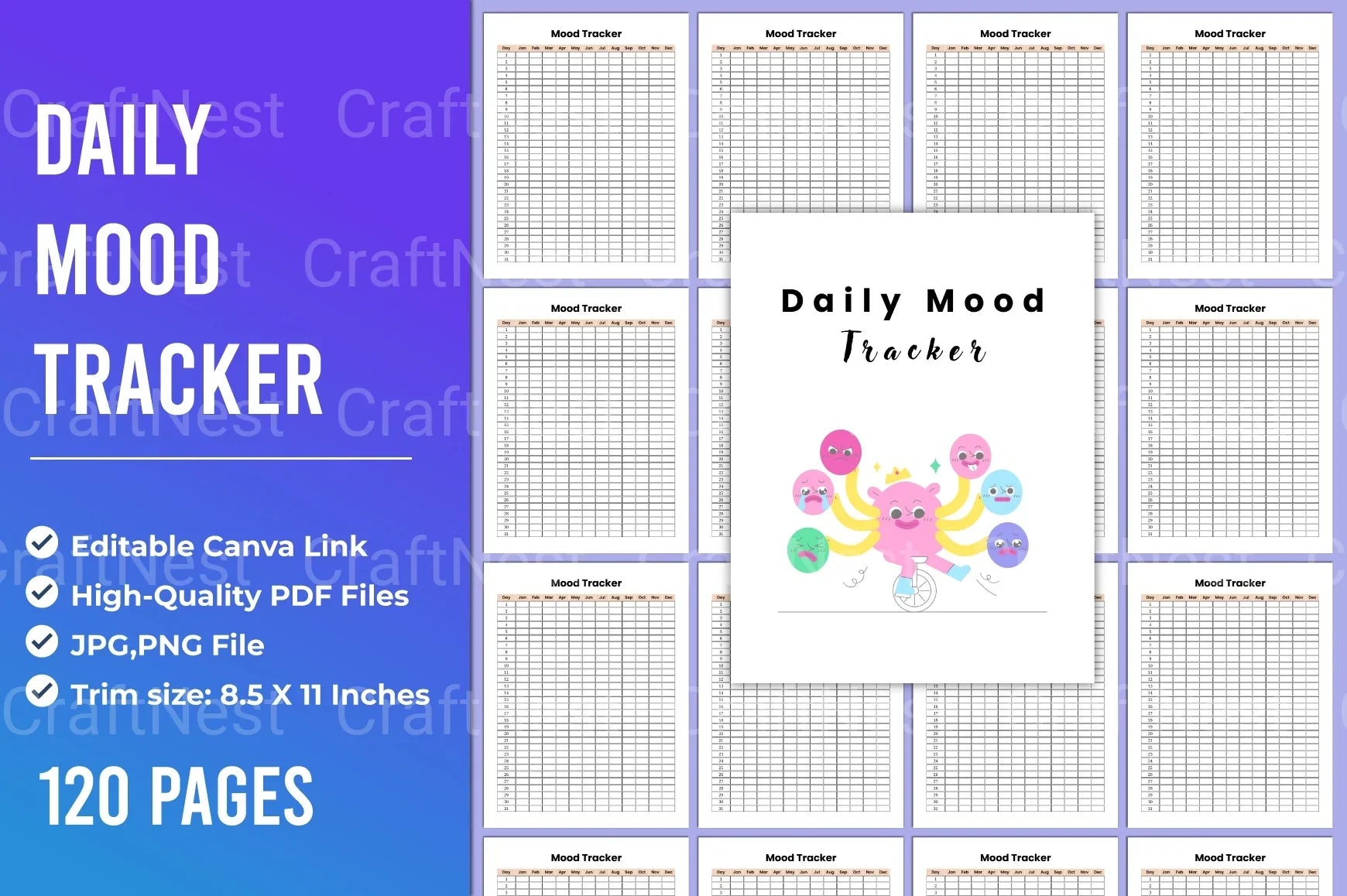Daily Mood Tracker Template - CraftNest - Digital Crafting and Art