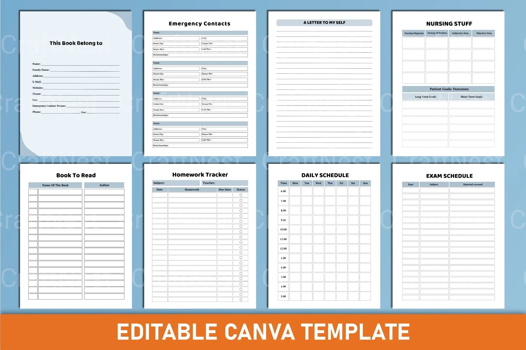 Nursing Student Planner Canva Template - CraftNest - Digital Crafting and Art