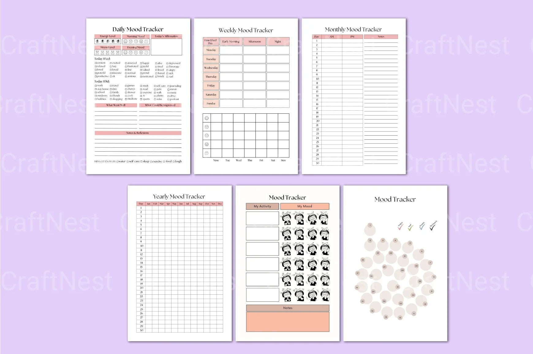 Daily Mood Tracker Template - CraftNest - Digital Crafting and Art