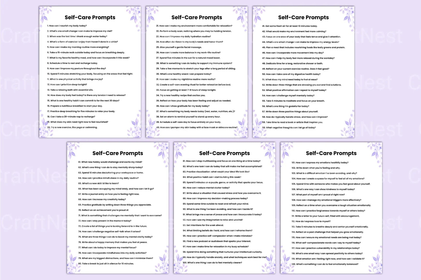 Self Care Prompts for Mindful Living - CraftNest - Digital Crafting and Art