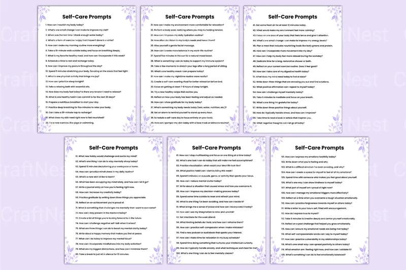 Self Care Prompts for Mindful Living - CraftNest - Digital Crafting and Art