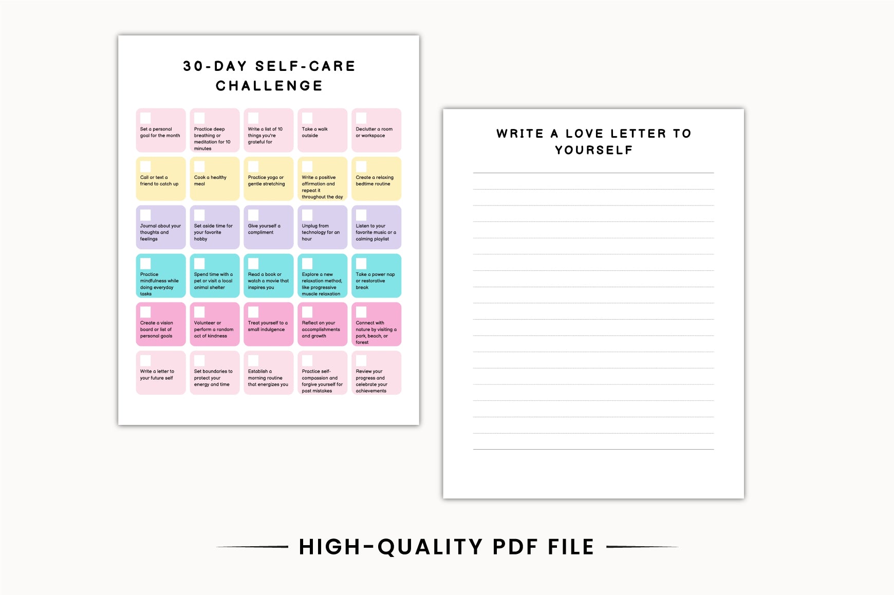 Day Self-Care Wellness Challenge Planner