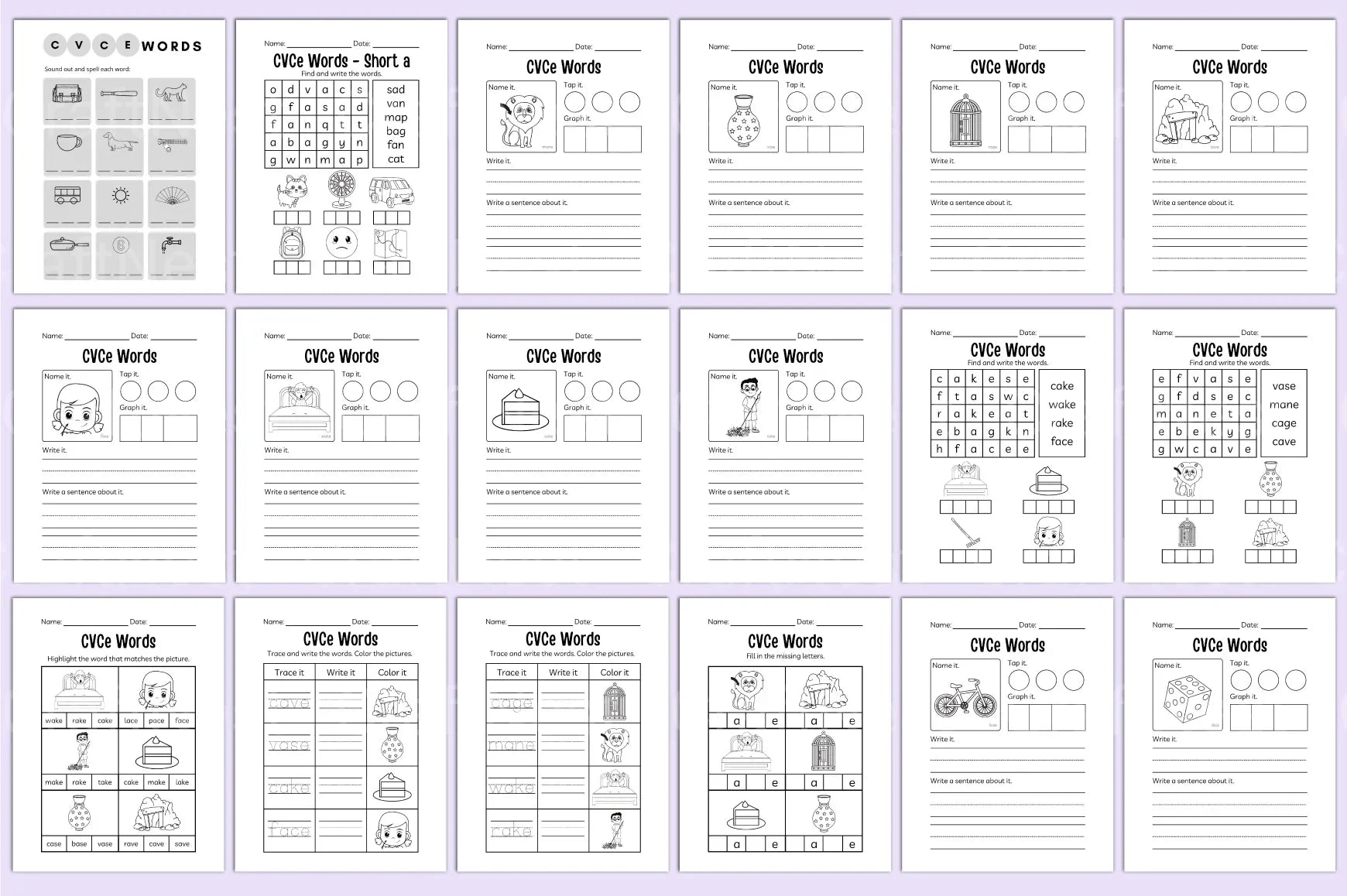 Kindergarten CVCE Workbook for Early Literacy Skills - CraftNest - Digital Crafting and Art