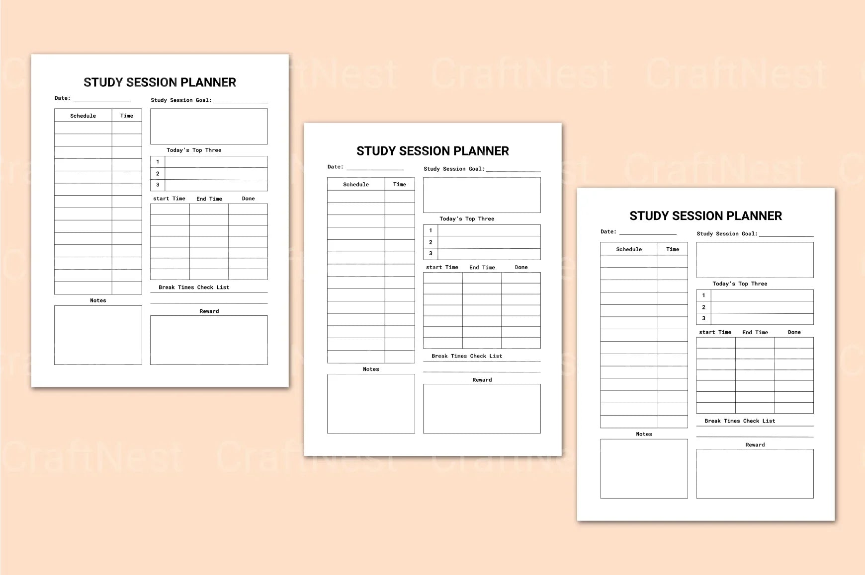 Study Session Planner for Effective Time Management - CraftNest - Digital Crafting and Art