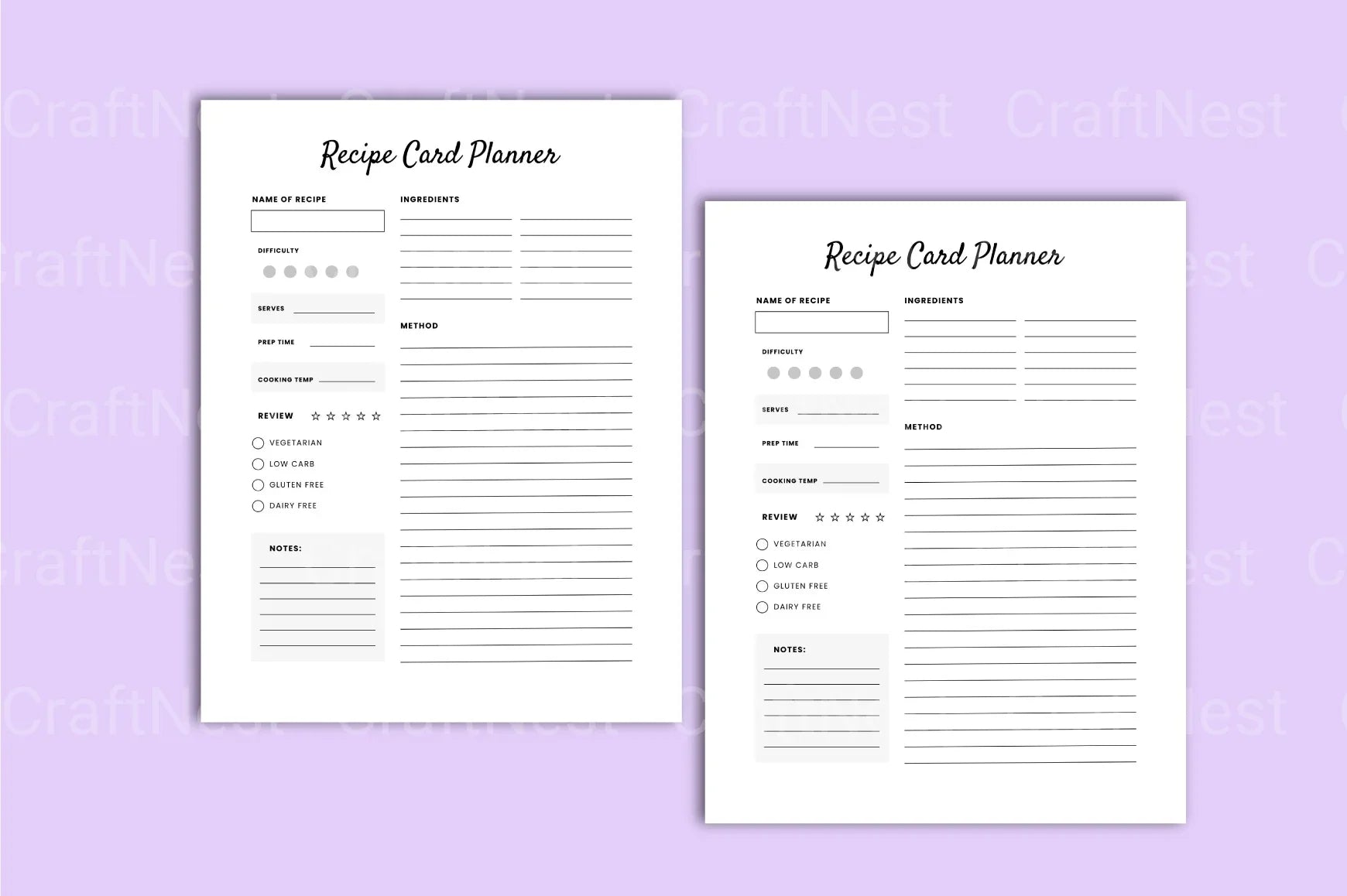 Recipe Card Planner Template - CraftNest - Digital Crafting and Art