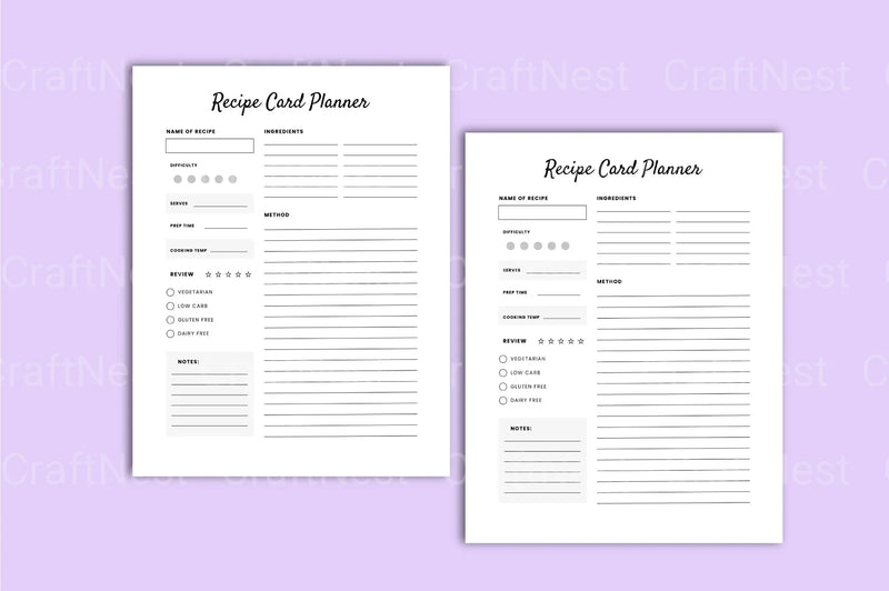 Recipe Card Planner Template - CraftNest - Digital Crafting and Art