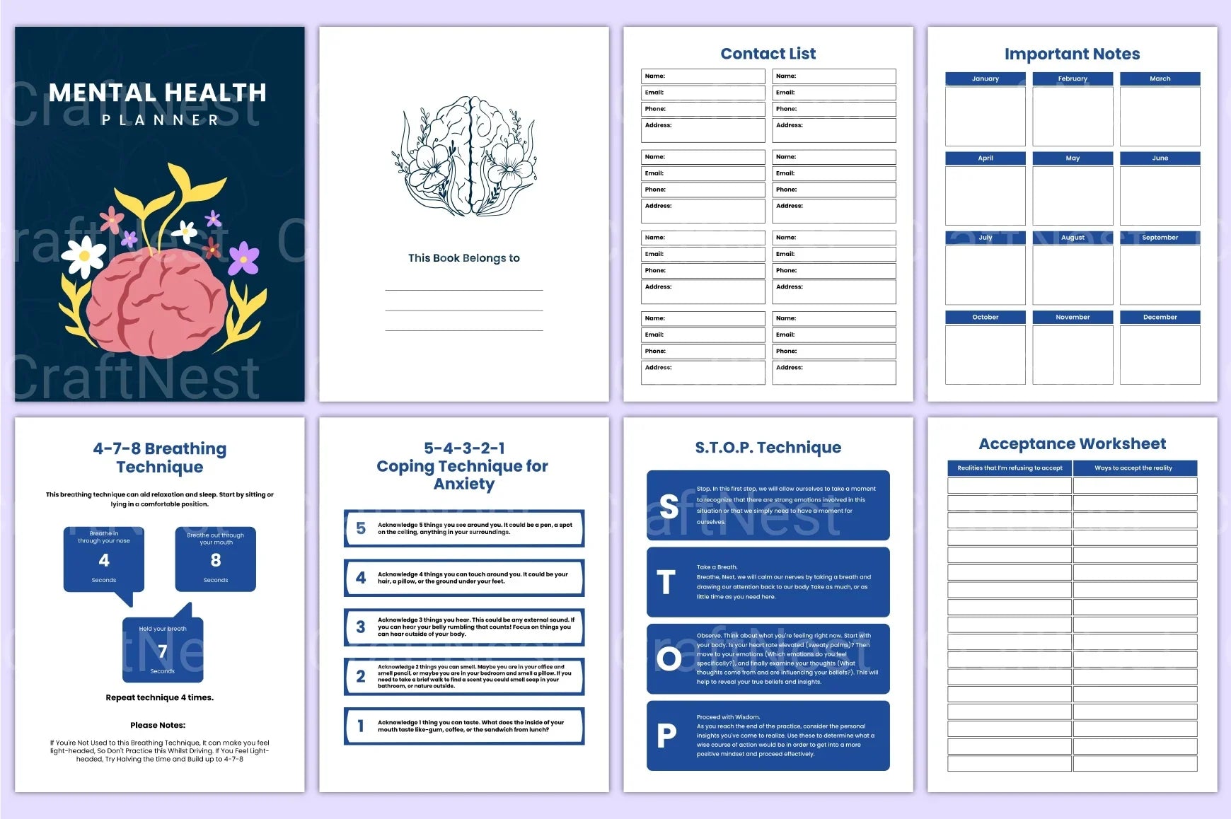 Mental Health Planner for Wellness and Self-Care - CraftNest - Digital Crafting and Art