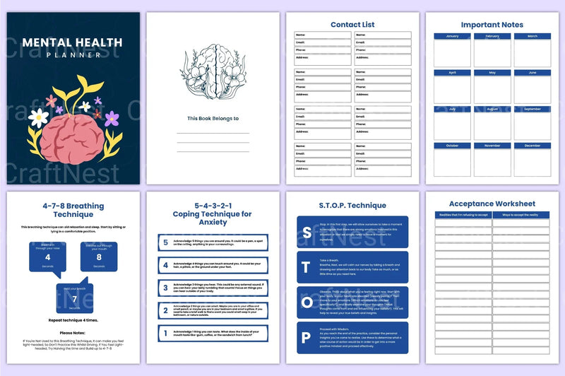 Mental Health Planner for Wellness and Self-Care - CraftNest - Digital Crafting and Art