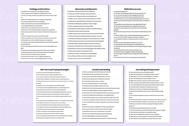 250 Grief Prompts for Healing and Reflection - CraftNest - Digital Crafting and Art
