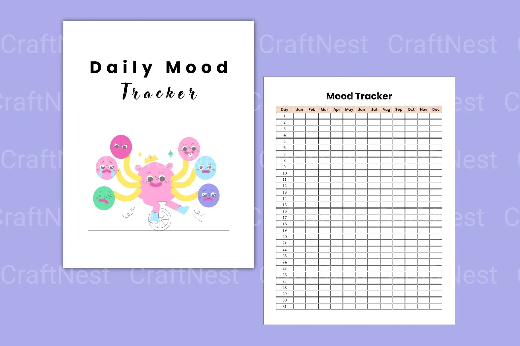 Daily Mood Tracker Template - CraftNest - Digital Crafting and Art