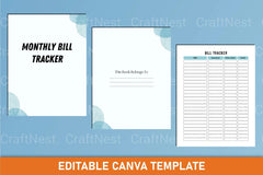 Monthly Bill Tracker Template Canva - CraftNest - Digital Crafting and Art