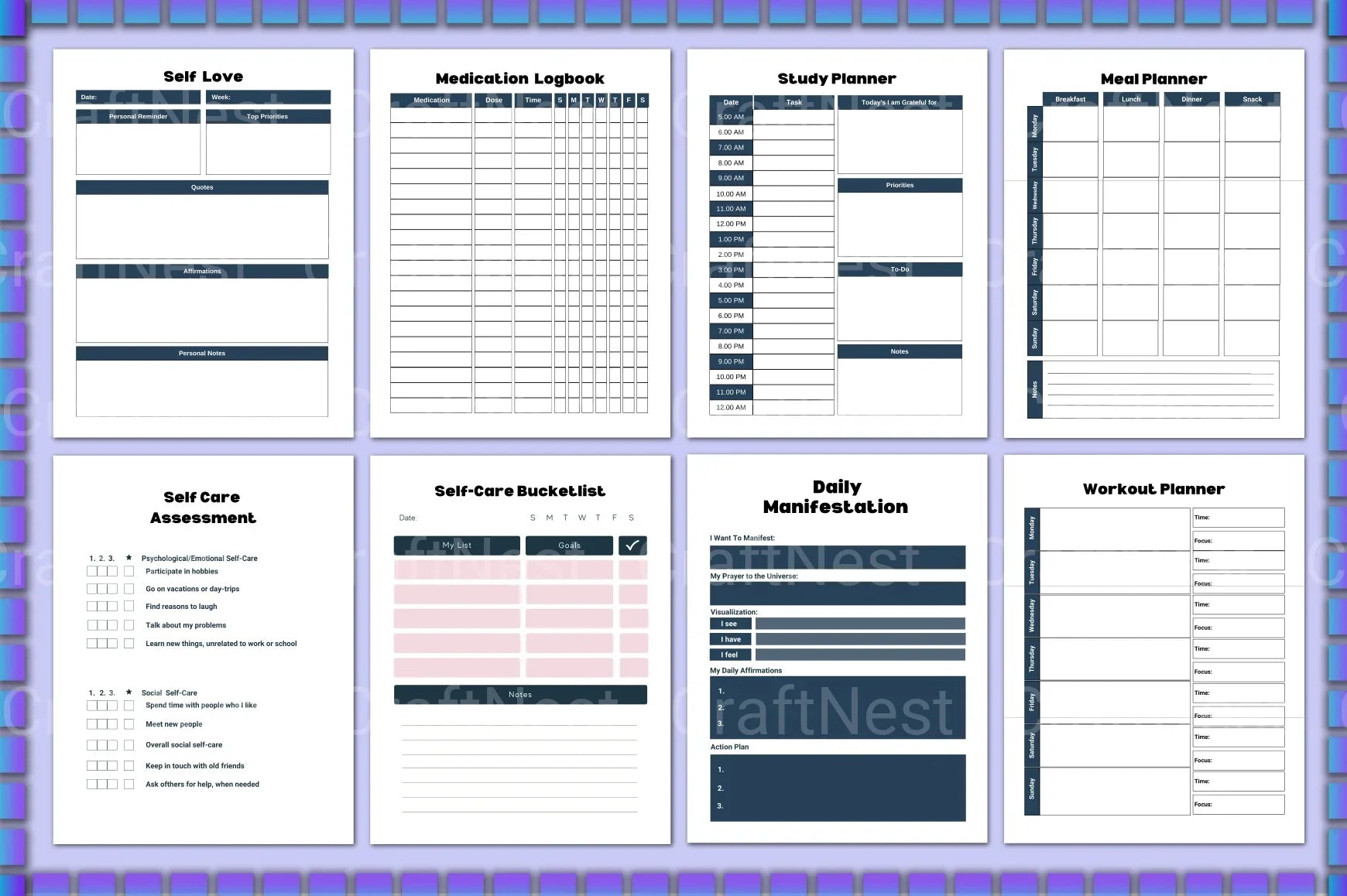 Mental Health Planner for Well-being and Organization - CraftNest - Digital Crafting and Art