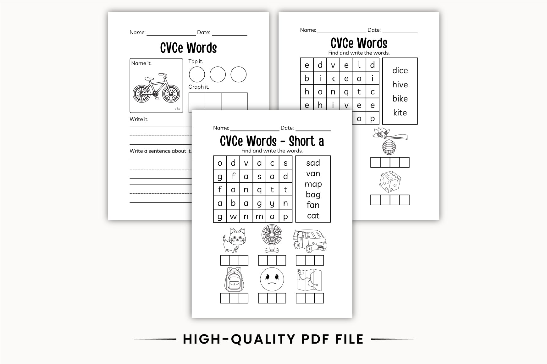 Kindergarten Long Vowel CVCe Workbook