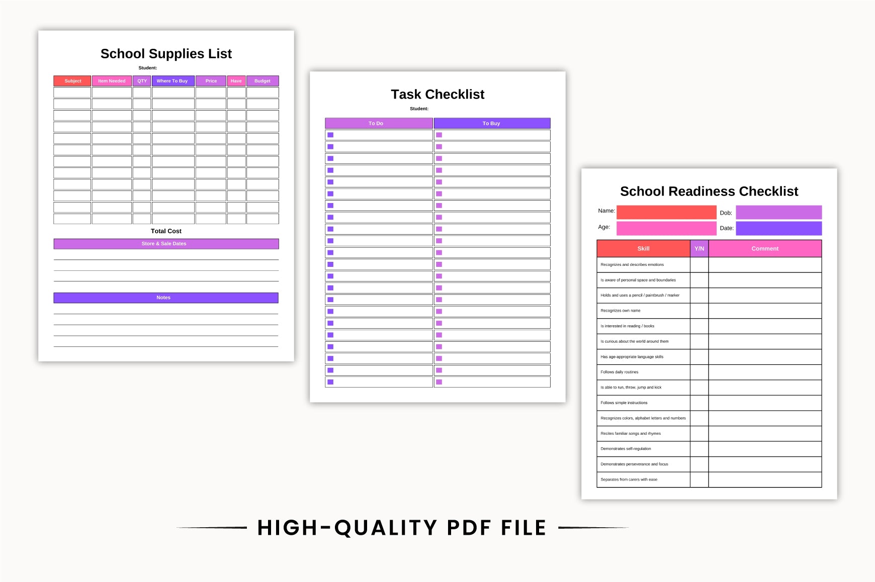 Back to School Academic Planner