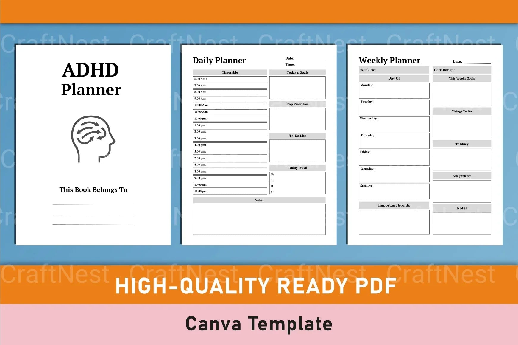 ADHD Planner Canva Template for Effective Organization - CraftNest - Digital Crafting and Art