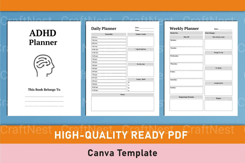 ADHD Planner Canva Template for Effective Organization - CraftNest - Digital Crafting and Art