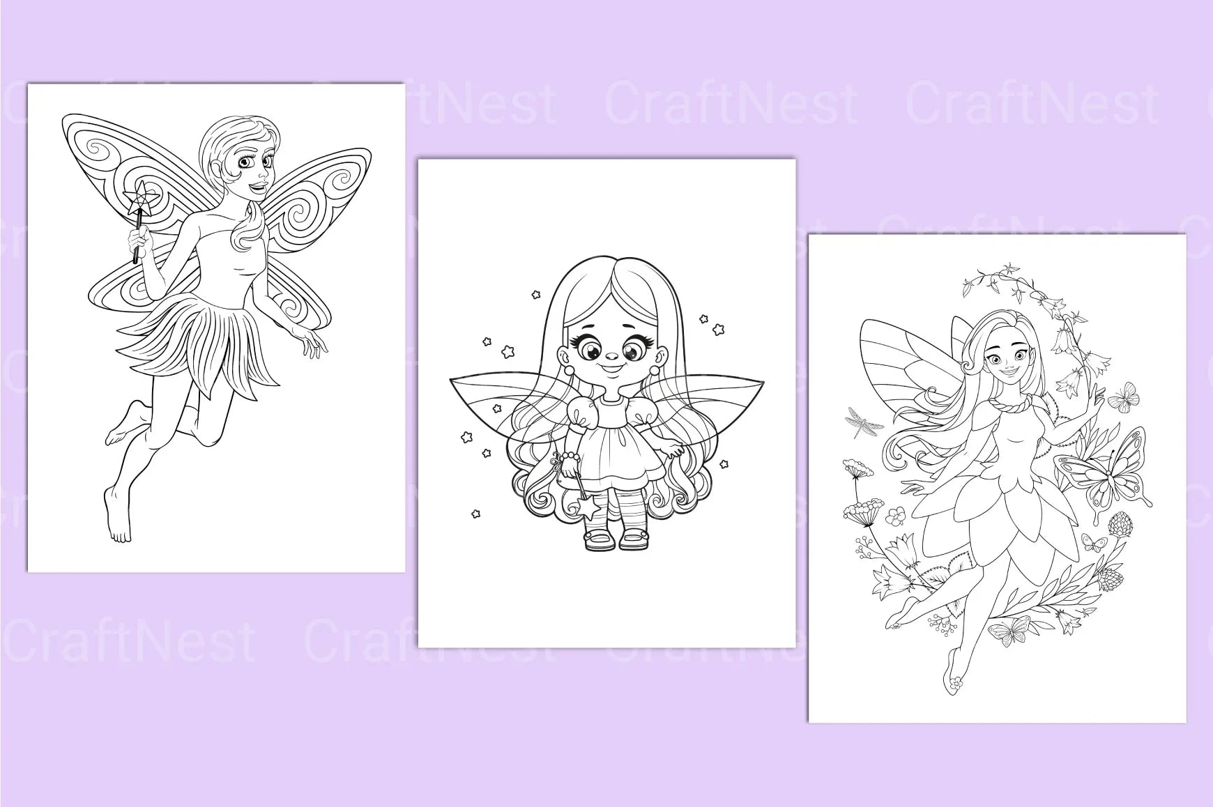 Cute Fairy Coloring Page - CraftNest - Digital Crafting and Art