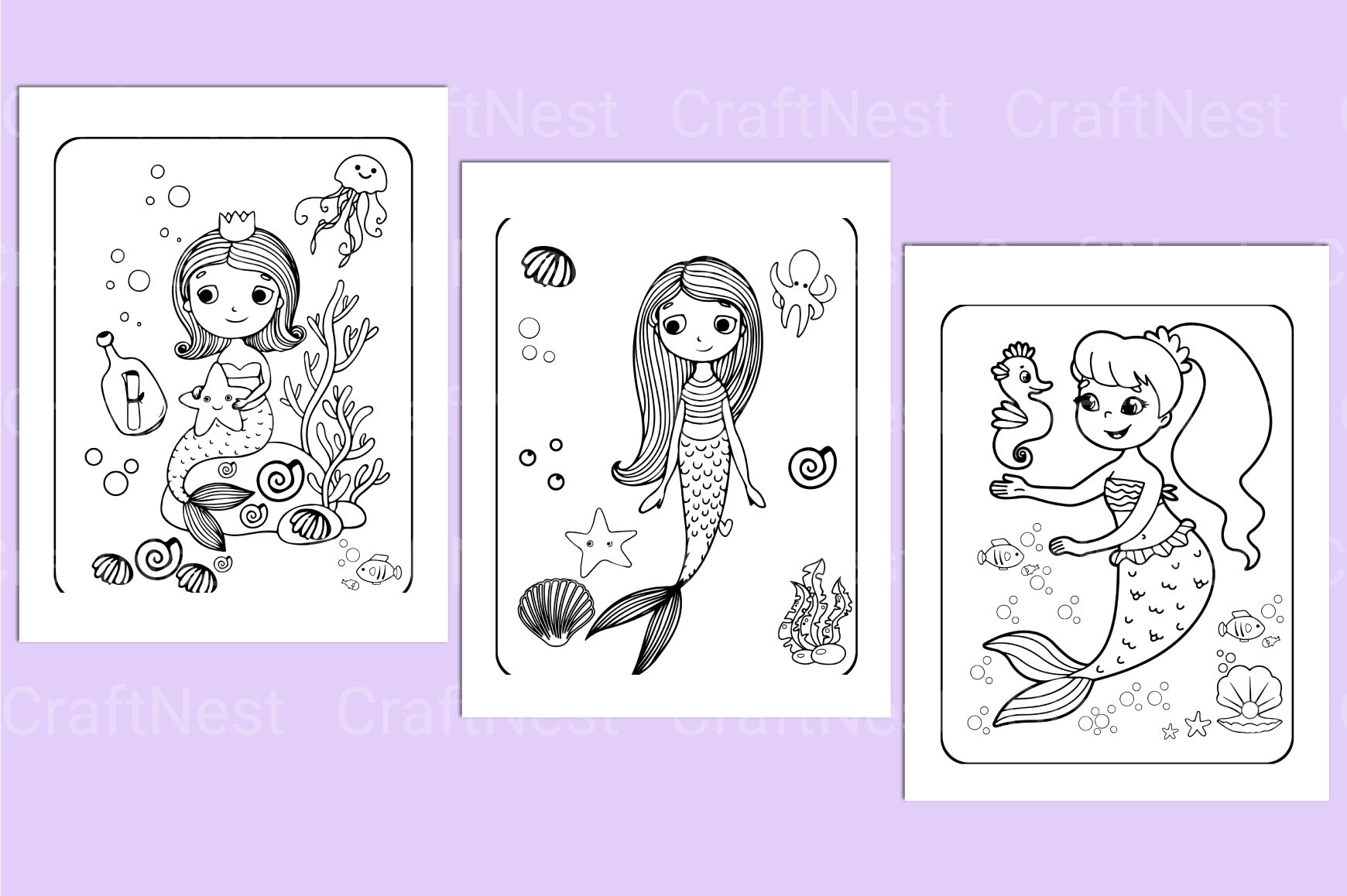 Cute Mermaid Coloring Page - CraftNest - Digital Crafting and Art