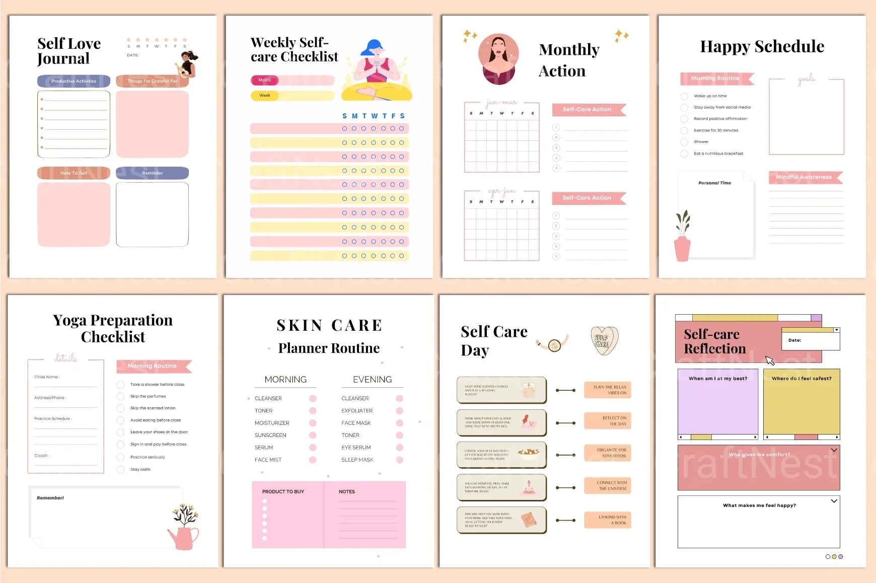 Self Care Wellness Planner for Personal Growth - CraftNest - Digital Crafting and Art