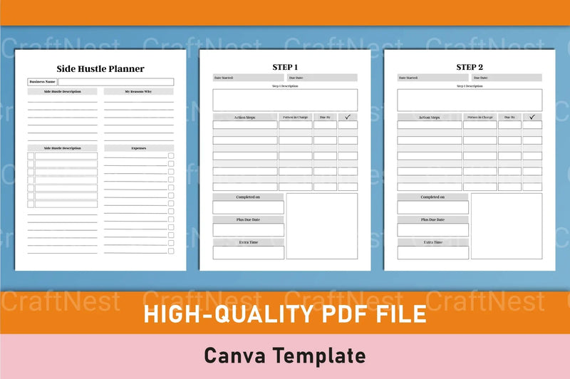 Side Hustle Project Planner Template on Canva - CraftNest - Digital Crafting and Art