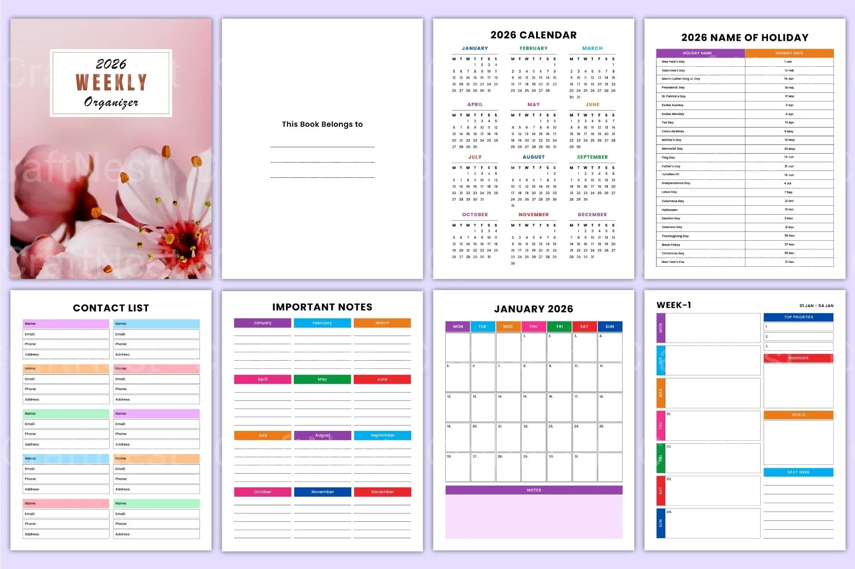 Weekly Planner Organizer - CraftNest - Digital Crafting and Art