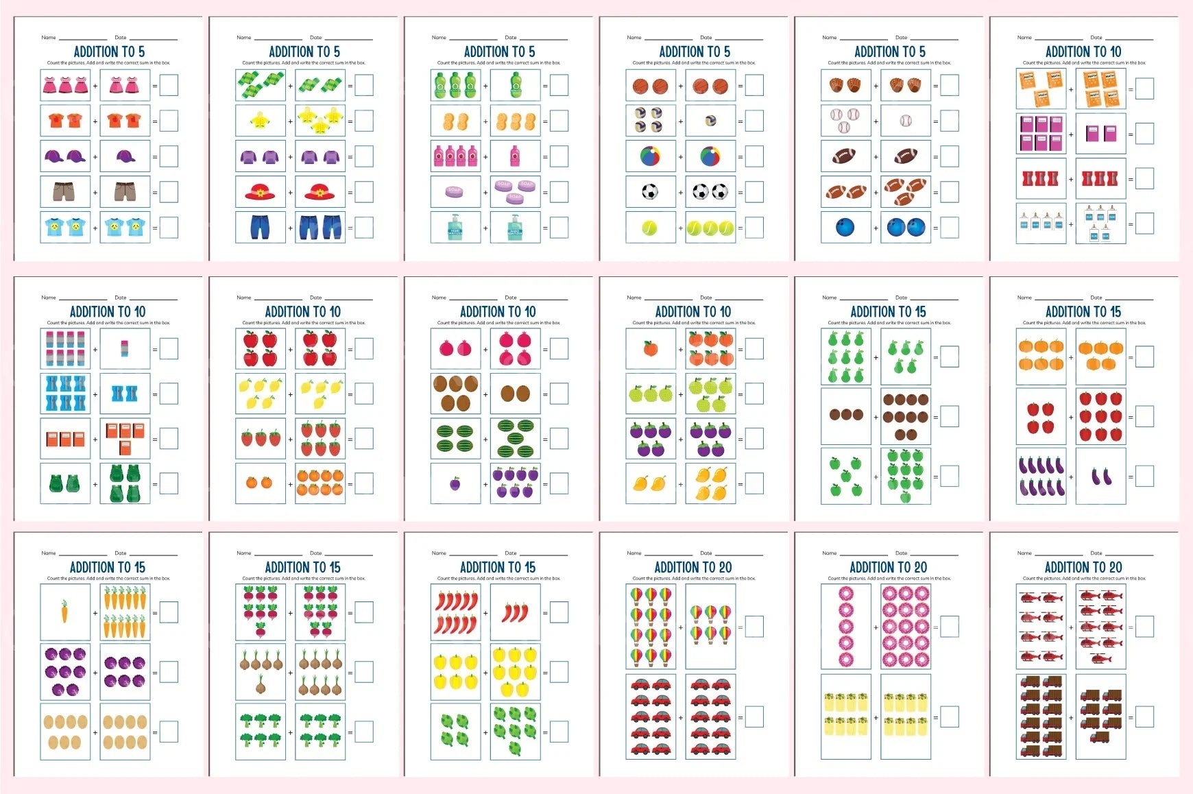 Kindergarten Addition Workbook - CraftNest - Digital Crafting and Art