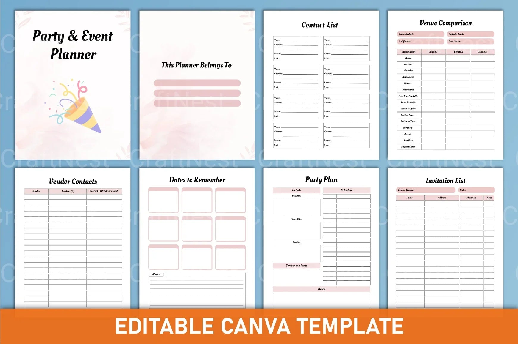 Party Event Planner Canva Template - CraftNest - Digital Crafting and Art