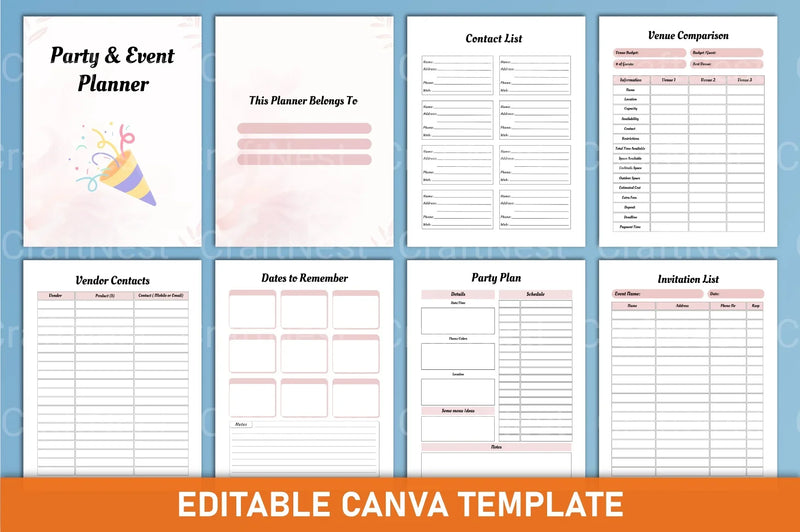 Party Event Planner Canva Template - CraftNest - Digital Crafting and Art